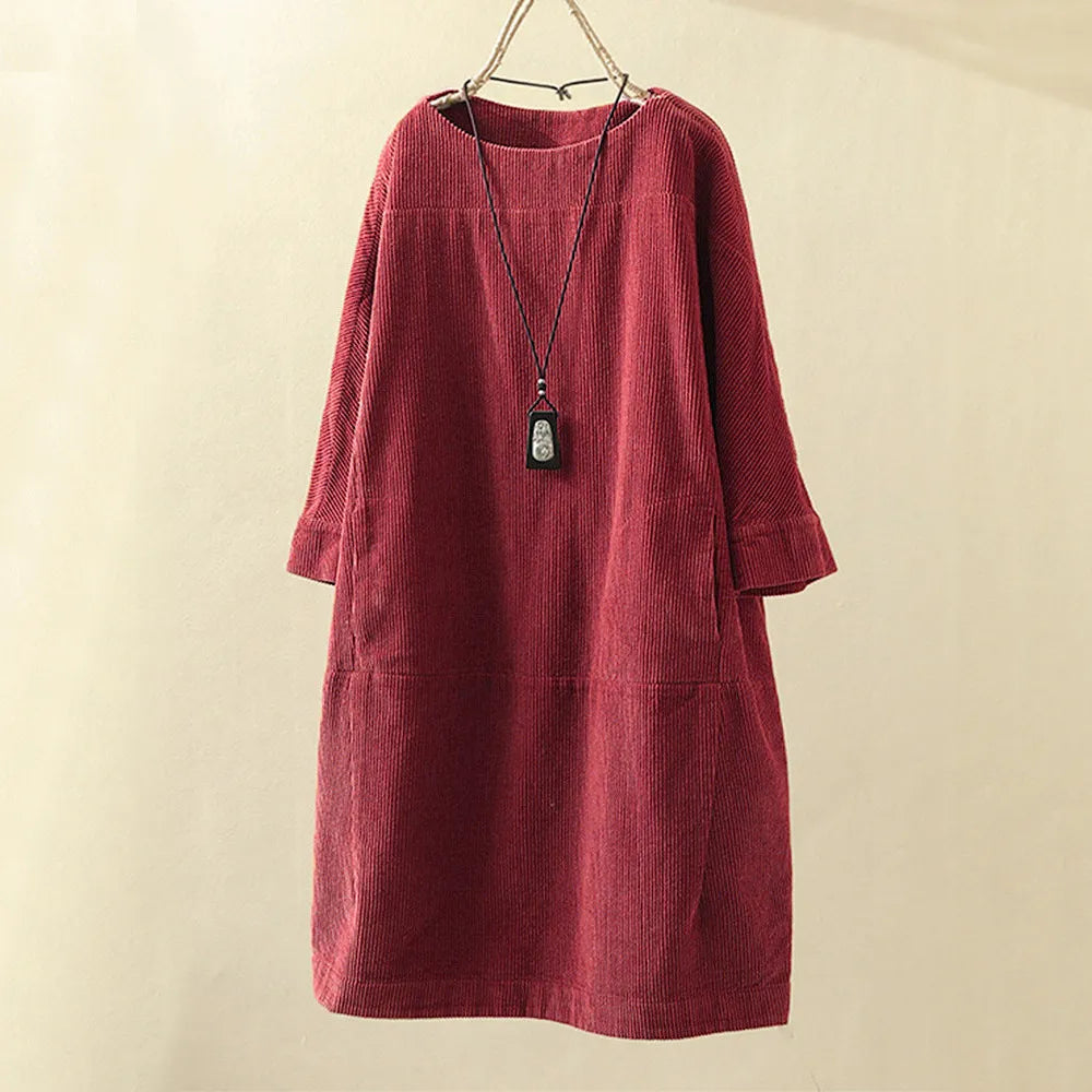 Women's A-Line Dress Above Knee Length Comfortable Polyester Blend O-Neck for Casual Wear Everyday Outings