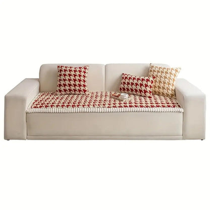Cleeo Sofa Cover - Plush Microfiber Houndstooth with Ruffle Trim