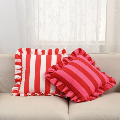 Ruffle Striped Cushion Cover - Soft Microfiber Blend, Cozy Design