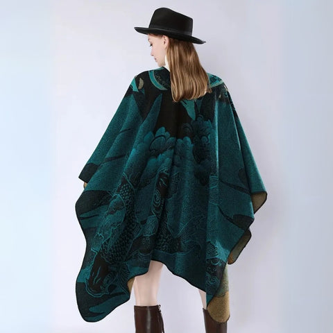 Radiant Poncho - Reversible Faux Cashmere, Oversized for Women