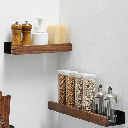Rustic Bathroom Shelf - Solid Wood Storage Rack with Easy Drill-Free Installation, Water Resistant Design for Stylish Organization