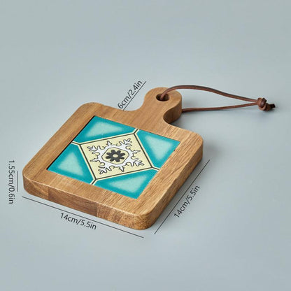 Rustic Ceramic Coaster with Solid Wood Base – Stylish Heat Resistant Drink Protector
