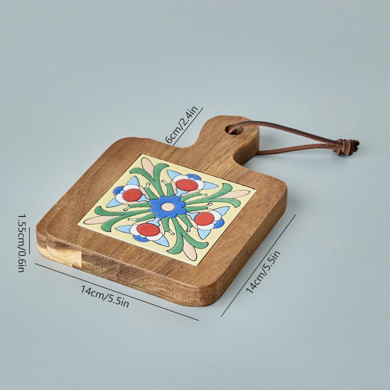 Rustic Ceramic Coaster with Solid Wood Base – Stylish Heat Resistant Drink Protector