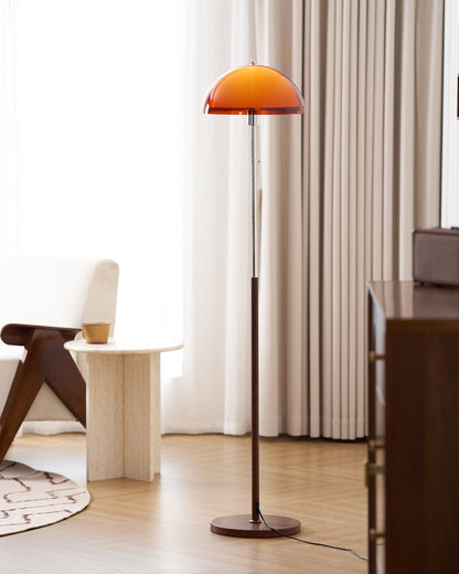 Standing Lamp with Dome Shade 60 in Tall Weighted Wooden Base Pull Switch Walnut Finish Bedroom Living Room Corner Lighting Retro Style