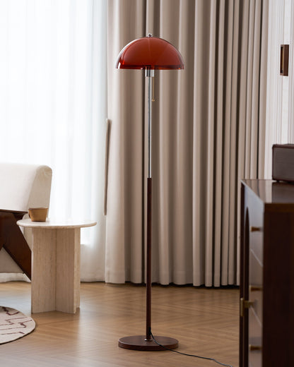 Standing Lamp with Dome Shade 60 in Tall Weighted Wooden Base Pull Switch Walnut Finish Bedroom Living Room Corner Lighting Retro Style