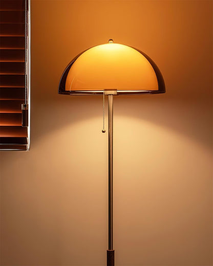 Standing Lamp with Dome Shade 60 in Tall Weighted Wooden Base Pull Switch Walnut Finish Bedroom Living Room Corner Lighting Retro Style