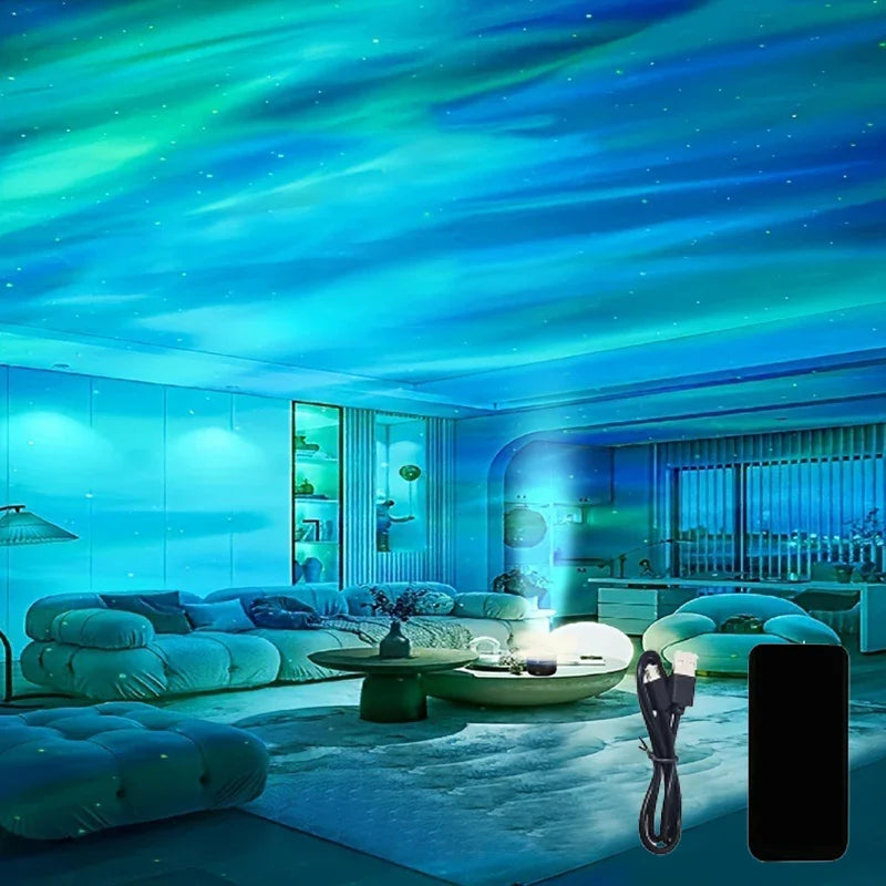 Aurora Light Projector with Music Sync & Remote Control - RGB Mood Lighting Galaxy Starfield Display - Rechargeable Cordless Portable