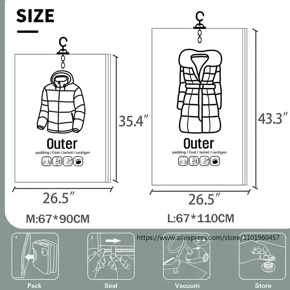 Set of 3 Vacuum Storage Bags for Clothes - Space Efficient Hanging Design