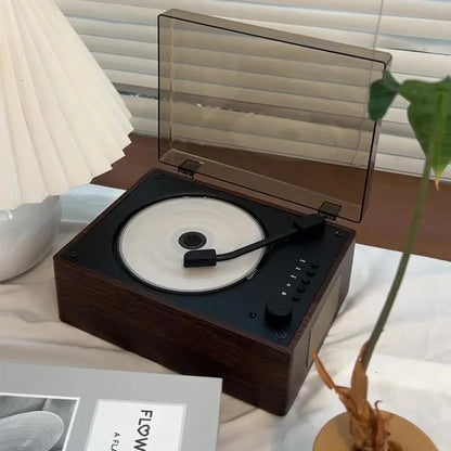 Compact Desktop Audio System Wireless Bluetooth 5.1 Disc Player Walnut Wood Design USB AUX Built-In Speaker 2000mAh Rechargeable Battery Rem