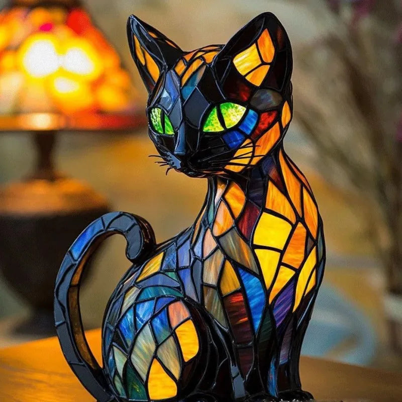Solar Cat Statue Garden Light with Glowing Eyes for Outdoor Patio Decor | Metal Silhouette Yard Art LED Accent Lamp for Walkways, Porches