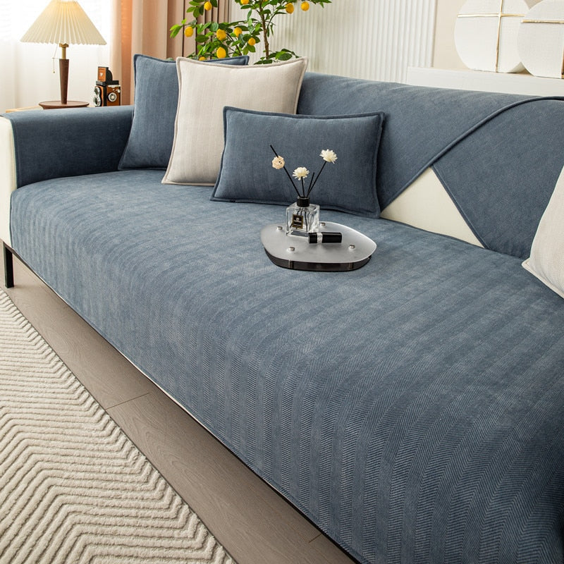 Chenille Couch Cover with Non-Slip Grip | Stays Put on Sofa, Loveseat, Sectional | Soft Throw for Living Room Furniture Protection