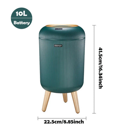 Sensor Garbage Can 2.6 Gallon Automatic Lid Wood Base Small Waste Basket White Black Green for Kitchen Bathroom Bedroom Office Compact Infra