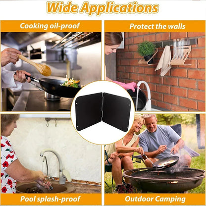 Stainless Steel Foldable Grease Splatter Guard 2-Panel Kitchen Stovetop Shield for Frying Cooking