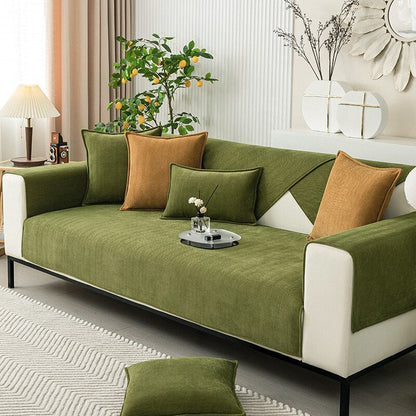 Chenille Couch Cover with Non-Slip Grip | Stays Put on Sofa, Loveseat, Sectional | Soft Throw for Living Room Furniture Protection
