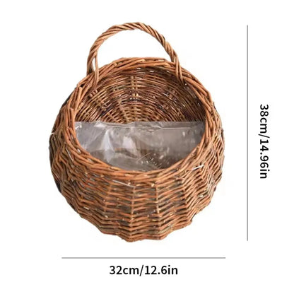 Woven Rattan Wall Basket for Plants Indoor Outdoor Hanging Pot Holder Natural Fiber Planter for Living Room Balcony Patio Garden Decor Boho