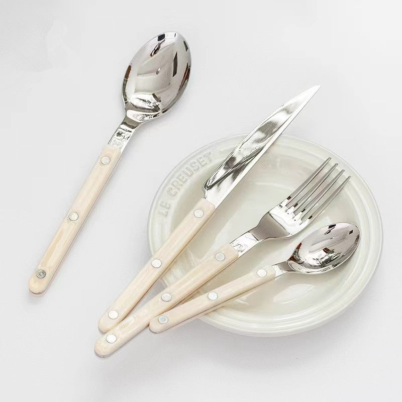 Flatware Set for 6 – Riveted Handle Silverware Service with Knife Fork Spoon – Slim Bistro Stainless Steel Dining Utensils for Everyday