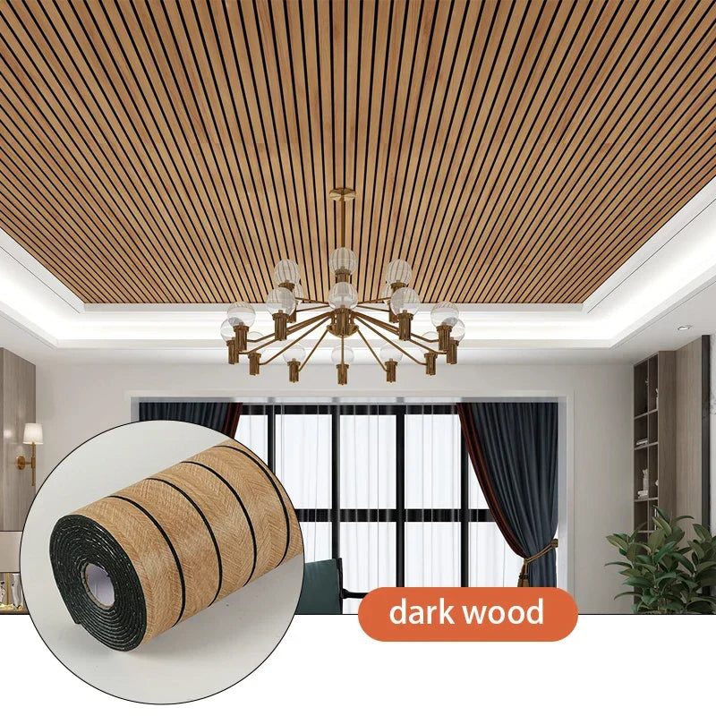Self-Adhesive Vinyl Slatted Panel 16 in x 118 in Peel and Stick Textured Covering for Walls Ceilings Cabinets Waterproof Mold-Resistant PVC