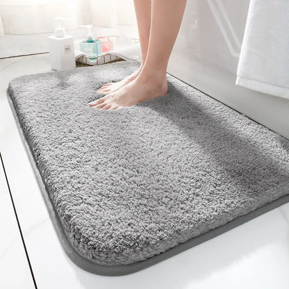 Plush Microfiber Bathroom Rug 16×24 Inches Gray Anti-Slip Backing Soft Water-Absorbing Floor Mat for Shower Vanity Tub