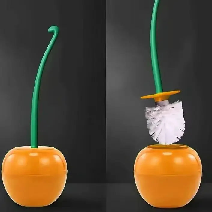 Cherry-Shaped Toilet Brush with Extended Handle and Decorative Stand for Bathroom Cleaning