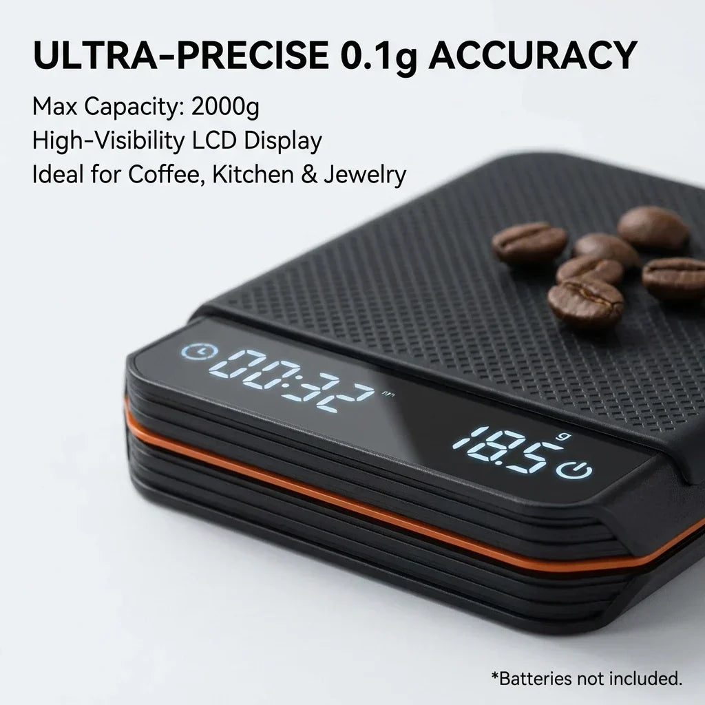 Digital Kitchen Scale with Built-In Timer for Espresso Coffee Brewing Precision Weighing 0.1g to 70.5oz Rechargeable USB-C Barista Tool Home