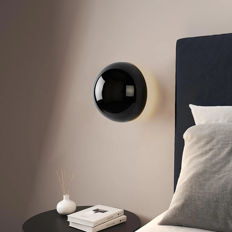 Spherical Glass Sconce with Iron Accent – Ambient LED Lighting for Entryway, Bedroom & Living Space – Modern Minimalist Home Fixture