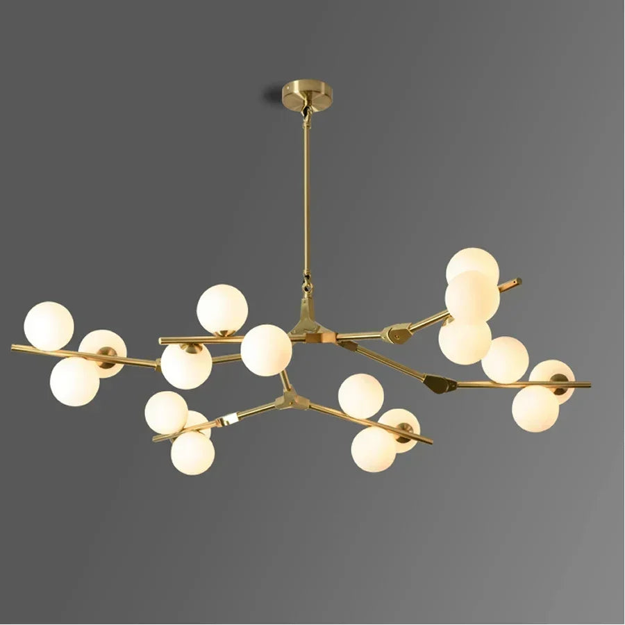 Sculptural Multi-Globe Ceiling Fixture with Repositionable Arms in Frosted Glass & Metal for Dining Areas & Living Spaces