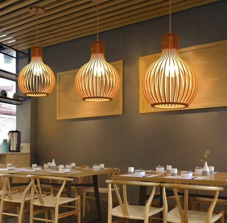 Cage Pendant Light E27 Adjustable Height for Kitchen Island Dining Table Open Frame Wood Metal Fixture Modern Scandinavian Farmhouse Rustic