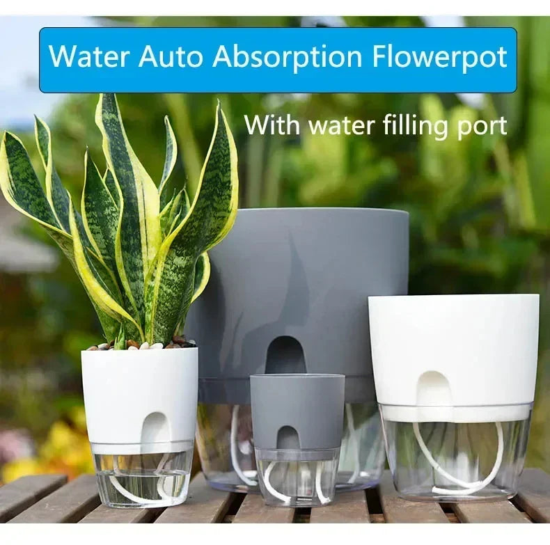 Indoor Plant Pot with Built-In Water Reservoir 9.3 Inch Tall for Succulents Herbs Houseplants Home Office Desktop Automatic Moisture Control