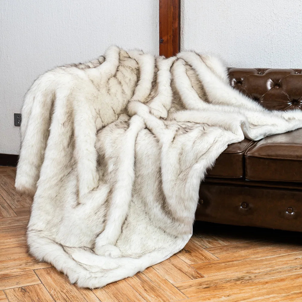 Plush Faux-Fur Accent Blanket 80×60 in Oversized Ultra-Soft Polyester Decorative Cover for Bedroom Sofa Chair Couch Neutral Tan Silver Brind