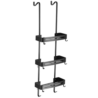 Over-Door Shower Caddy Aluminum 38 in Tall No-Drill Bathroom Organizer for Shampoo Toiletries Glass Door Mount 2-3 Tier Storage Rack