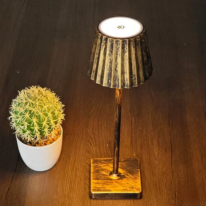 Cordless Rechargeable Table Lamp with Pleated Shade & Touch Dimmer – Classic LED Bedside Light for Bedroom Living Room