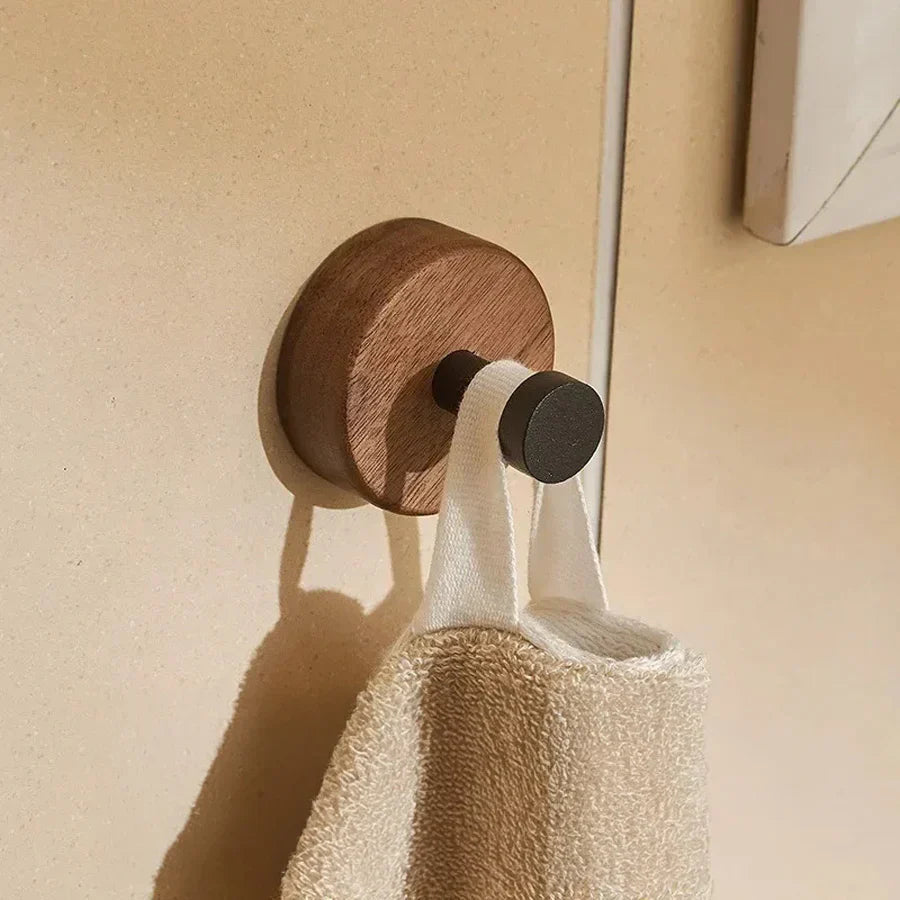 Stylish Wall Hook Rack | Self-Adhesive Wood and Metal Design for Space-Saving Organization