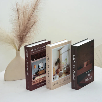 Hollow Cardboard Book Stack 3-Piece Display Set for Shelf Styling Coffee Table Accent Modern Home Interior Staging Props