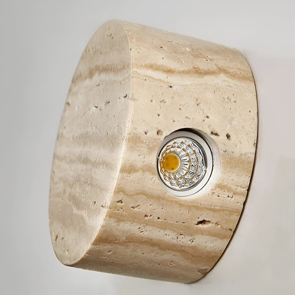 Travertine Stone Wall Sconce Round Frosted Glass Up Down Light Fixture 4 Inch Natural Stone Ambient Lighting Bedroom Hallway Entryway Bathro