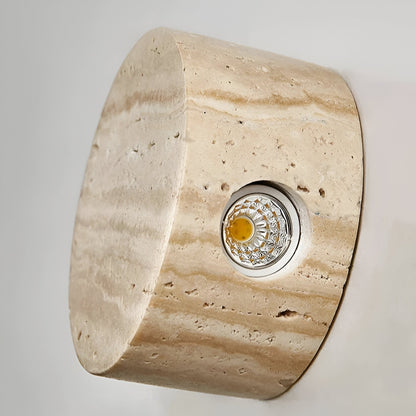Travertine Stone Wall Sconce Round Frosted Glass Up Down Light Fixture 4 Inch Natural Stone Ambient Lighting Bedroom Hallway Entryway Bathro