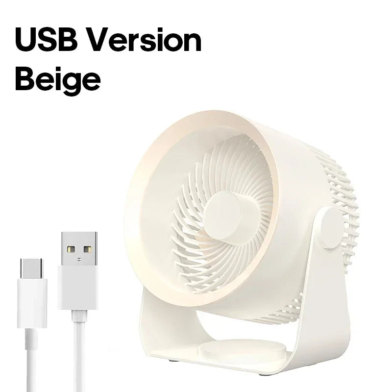 USB-C Rechargeable Desktop Fan with 180° Tilt Head for Bedroom Office Bathroom Quiet Cordless Portable Air Circulator Wall Mount