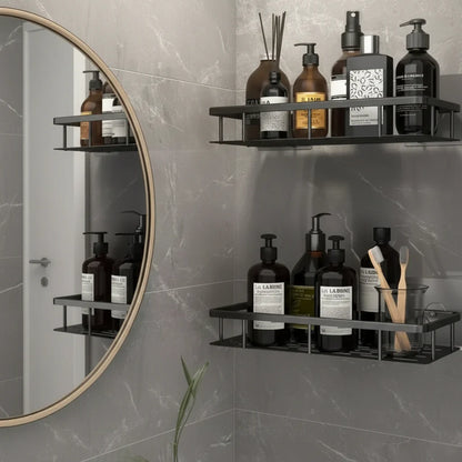 Wall-Mounted Corner Organizer Rack ABS Adhesive No-Drill Bathroom Caddy Triangle Rectangle Shape Holds Shampoo Soap Toiletries for Small Spa