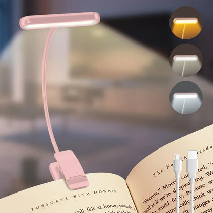 Rechargeable LED Reading Light with Clip and Gooseneck – 3 Color Modes, Dimmable, USB Powered Book Light for Bed, Desk, Travel