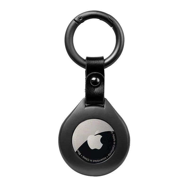 Genuine Leather AirTag Holder with Metal Keychain Ring for Apple AirTag Tracker Case Protective Cover Accessory for Keys Bags Luggage