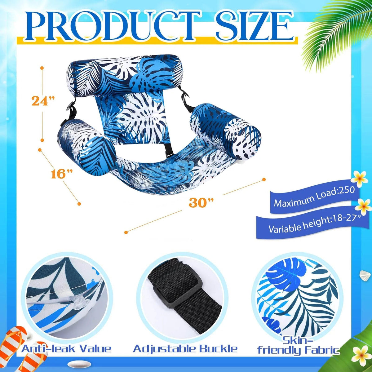 AquaLeaf | Tropical Inflatable Lounger with Adjustable Backrest | Stylish Pool Chair for Ultimate Relaxation