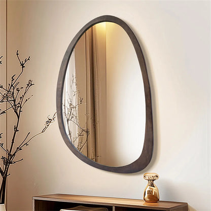 Asymmetric Wooden Frame Mirror 20x28 in Walnut Finish Rubberwood Contemporary Decor for Entryway Living Room Bedroom Hallway