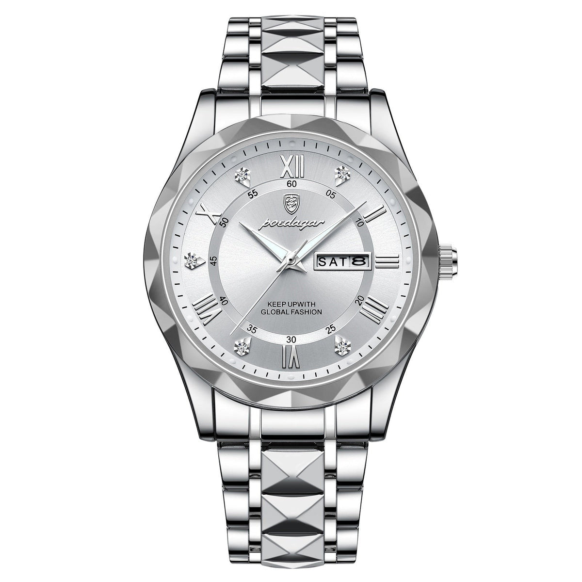 Stainless Steel Men's Watch with Luminous Dial & Date Display