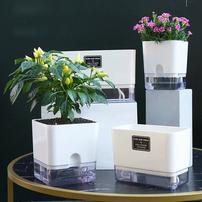 Reservoir Planter with Automatic Watering System White Plastic Indoor Herb Container for Kitchen Windowsill Office Desk Hydroponic Houseplan