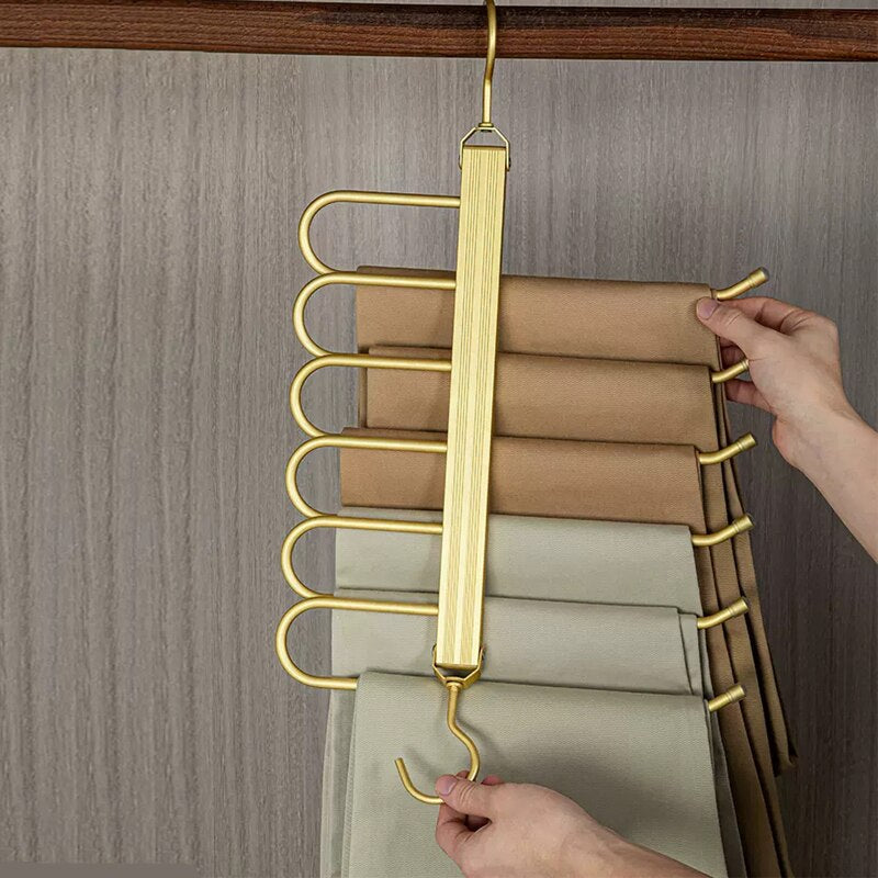 Multi-Tier Closet Hanger for Pants Storage 6-Level Rotating Hook Space Organizer for Jeans Slacks Scarves 14 in Wide Lightweight Aluminum Ra