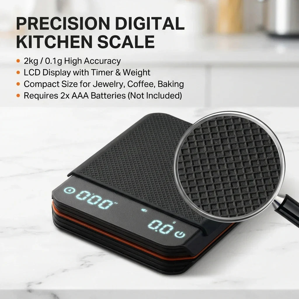 Digital Kitchen Scale with Built-In Timer for Espresso Coffee Brewing Precision Weighing 0.1g to 70.5oz Rechargeable USB-C Barista Tool Home