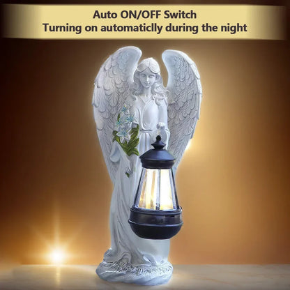 Solar Angel Figurine LED Light White Resin 12 Inch Waterproof Memorial Accent for Patio Pathway Yard Cordless Dusk to Dawn Automatic