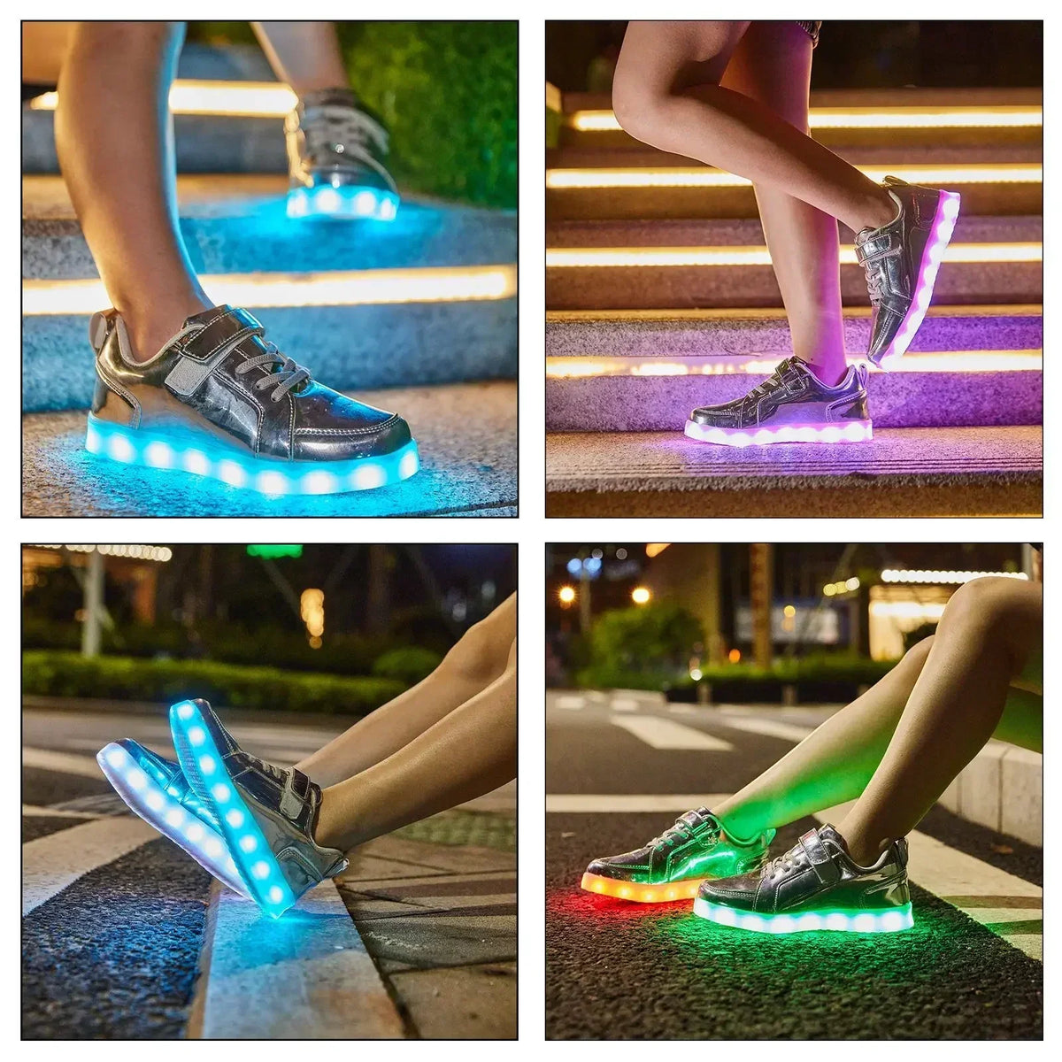 Kids LED Sneakers with Hook-and-Loop Strap – Light-Up Shoes for Boys & Girls | Athletic Footwear with Flashing Lights