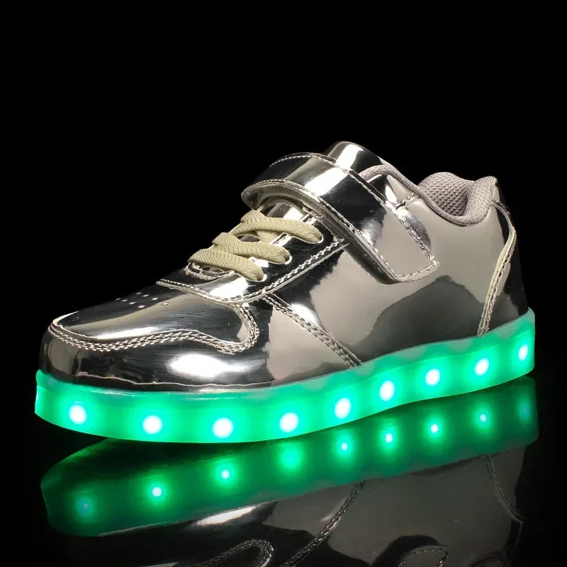 Kids LED Sneakers with Hook-and-Loop Strap – Light-Up Shoes for Boys & Girls | Athletic Footwear with Flashing Lights