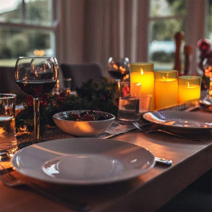 Battery-Operated LED Pillar Candles with Remote Control Timer Set of 3 Realistic Flickering Light Amber Smoke Clear Glass for Dining Room Be