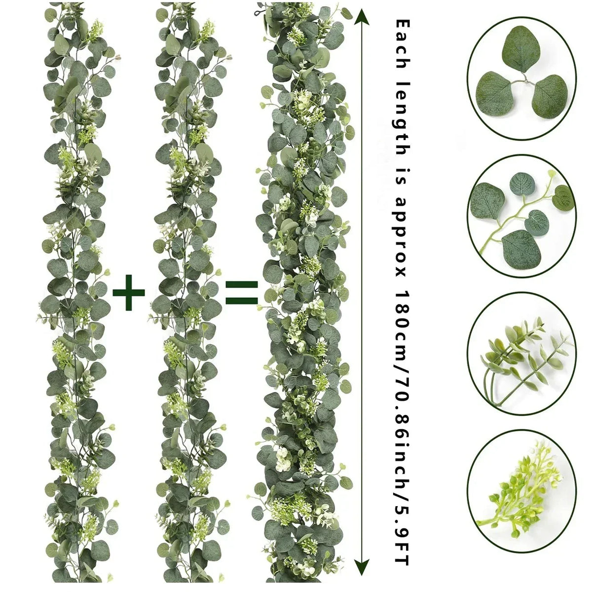 Artificial Eucalyptus Garland 70-Inch Greenery Strand Set of 2 for Mantel Staircase Wedding Party Home Decoration